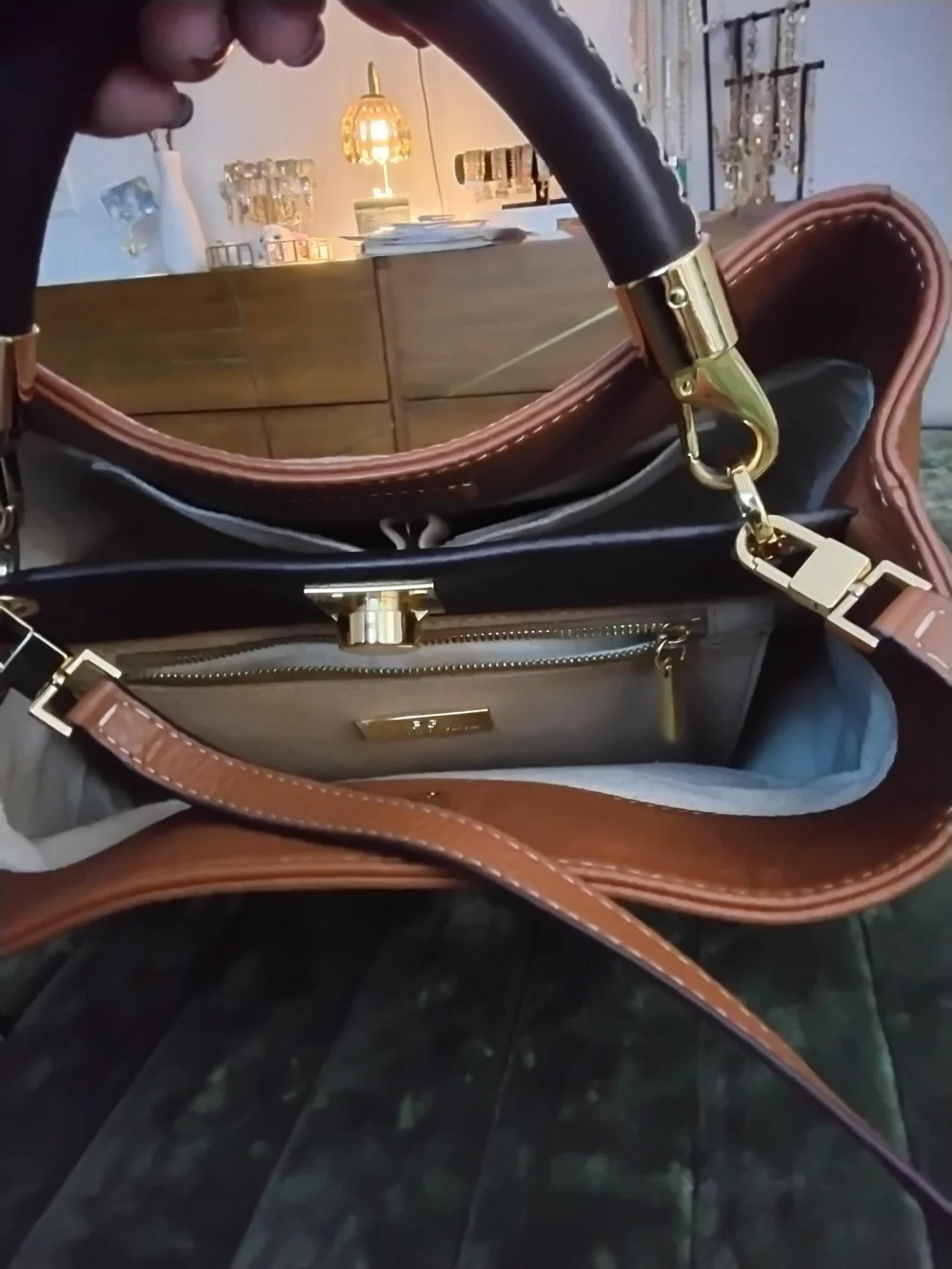 PURIFICACION GARCIA Leather Satchel with Contrasting Top Handle